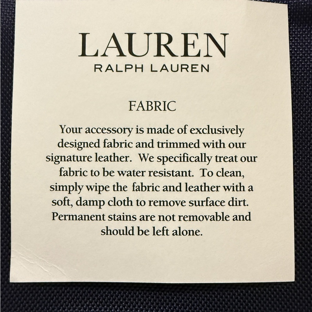 Lauren Ralph Lauren Navy Blue Tote Bag, Water-Resistant Fabric with Leather Trim - Picture 5 of 6